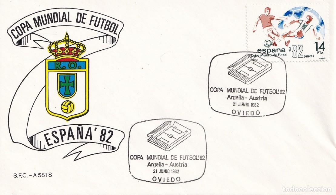 Sellos: Sobre Oviedo 1982 Espa&ntilde;a'82 - Copa Mundial de F&uacute;tbol - R.O. Argelia-Austria - Matasellos especiales