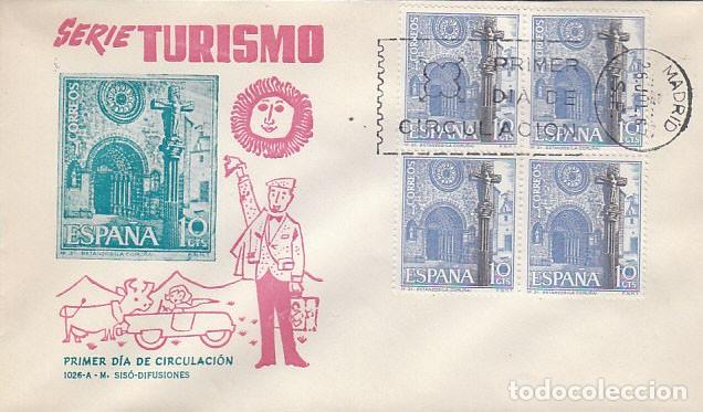 Sellos: EDIFIL 1802, BETANZOS, A CORU&Ntilde;A, PRIMER DIA 26-7-1967 SOBRE DE SISO CON BLOQUE DE 4