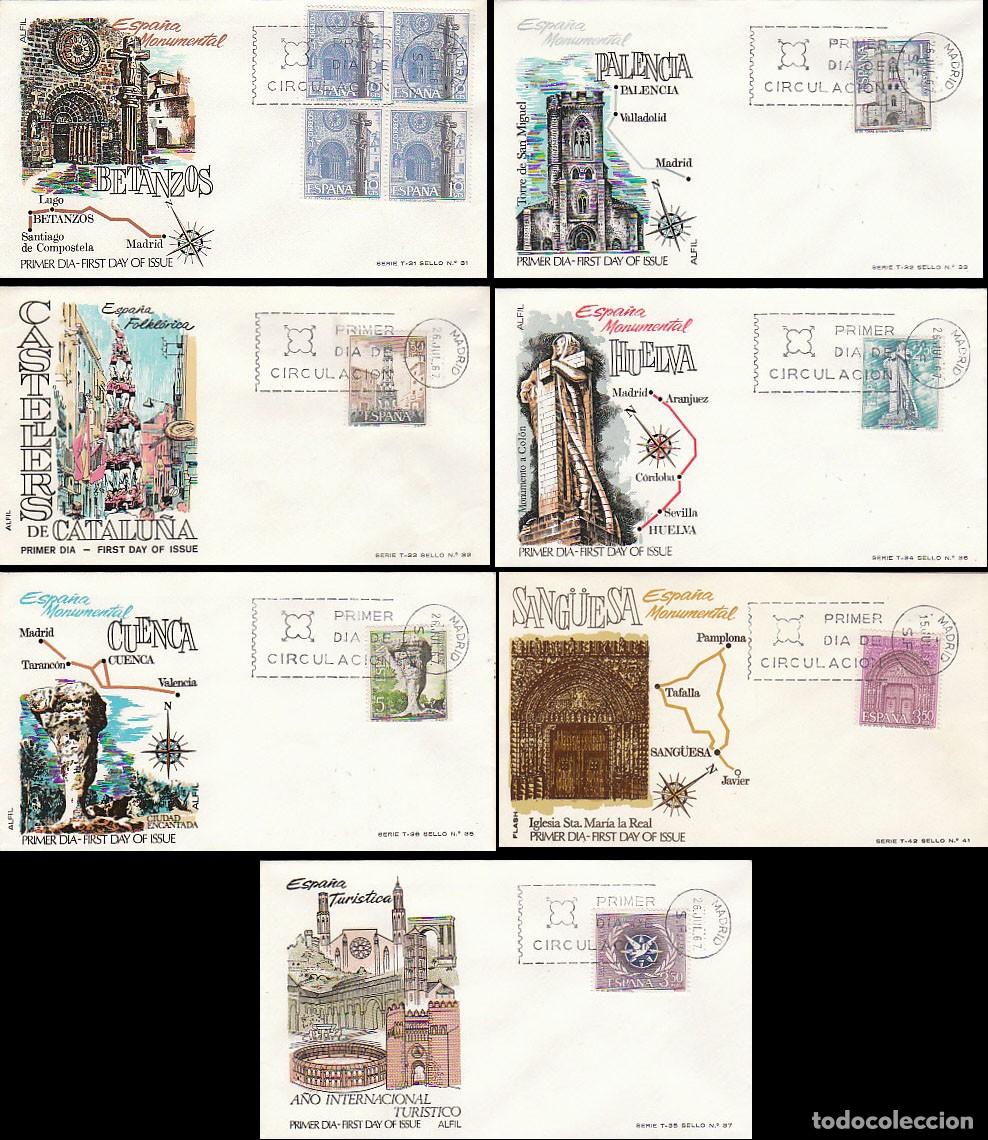 Sellos: EDIFIL 1802/8, SERIE TURISTICA 1967, PRIMER DIA 26-7-1967 EN 7 SOBRES DE ALFIL