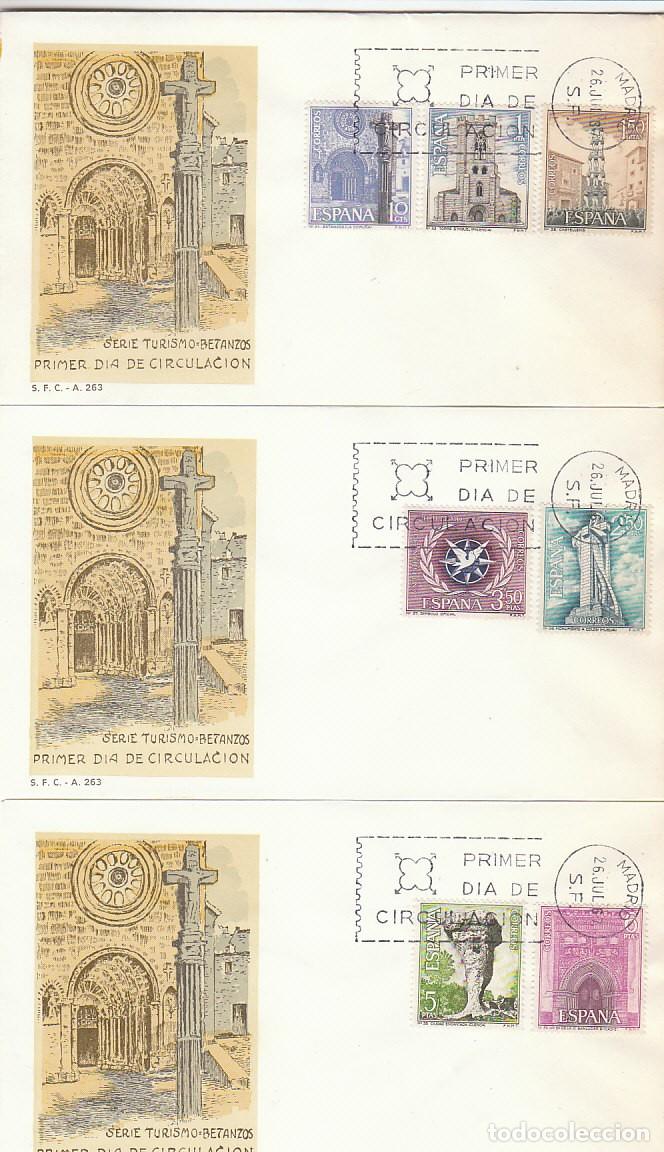 Sellos: EDIFIL 1802/8, SERIE TURISTICA 1967, PRIMER DIA 26-7-1967 EN 3 SOBRES DEL SFC