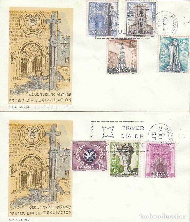 Sellos: EDIFIL 1802/8, SERIE TURISTICA 1967, PRIMER DIA 26-7-1967 EN 2 SOBRES DEL SFC