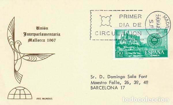 Sellos: EDIFIL 1789, CONFERENCIA INTERPARLAMENTARIA EN PALMA MALLORCA PRIMER DIA PALMA 28-3-1967 IRIS MUNDUS