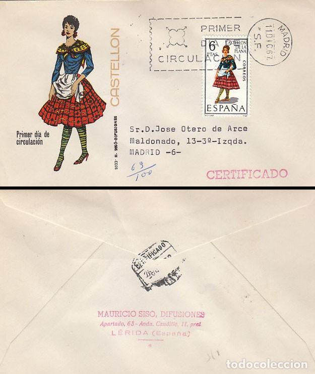 Sellos: Edifil 1778, traje regional de Castell&oacute;n, sobre primer dia a&ntilde;o 1967 Sobre de Siso circulado