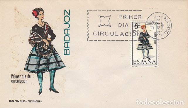 Sellos: EDIFIL 1772, TRAJE REGIONAL DE BADAJOZ, primer dia a&ntilde;o 1967 Sobre de Siso