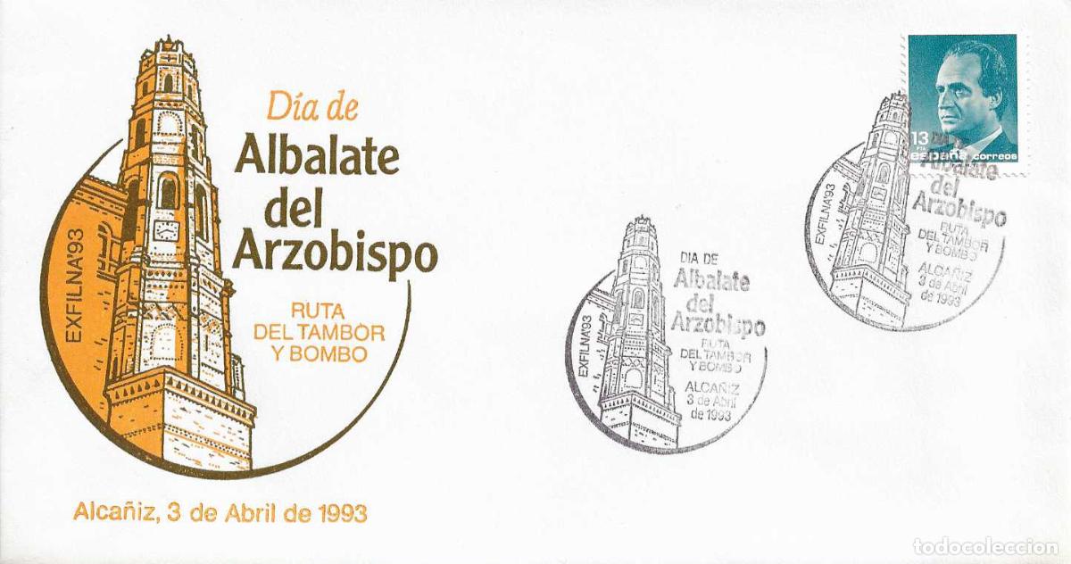 Sellos: DIA DE ALBALATE DEL ARZOBISPO EN EXFILNA 93, ALCA&Ntilde;IZ (TERUEL) 3 ABRIL 1993 MATASELLOS RARO SOBRE RWR