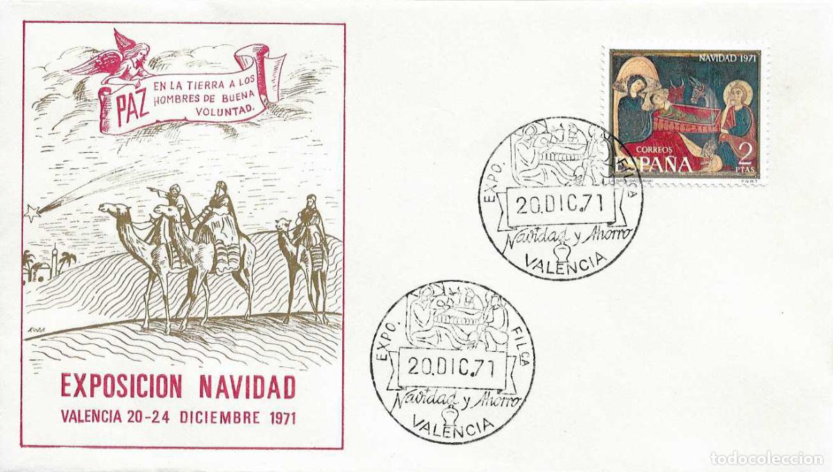 Sellos: NAVIDAD Y AHORRO EXPOSICION, VALENCIA 20 DICIEMBRE 1971. MATASELLOS EN SOBRE REYES MAGOS RARO ASI
