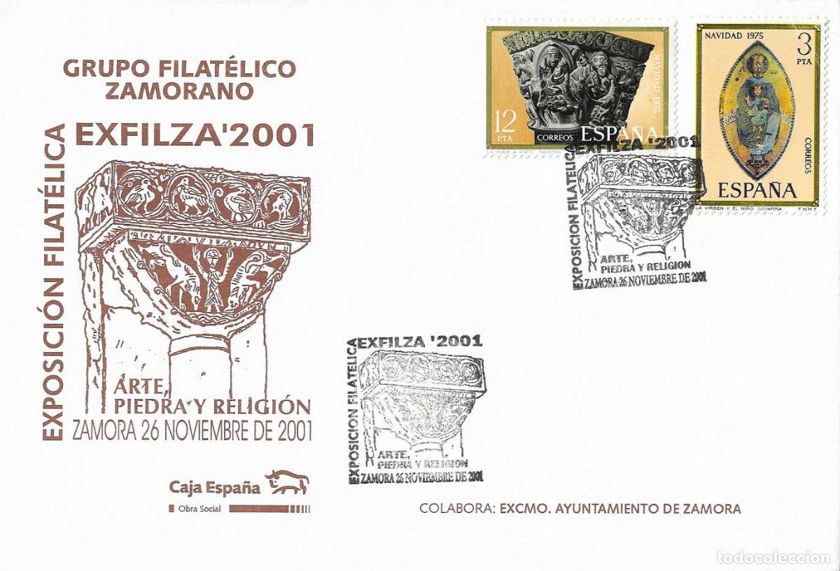 Sellos: ARTE PIEDRA Y RELIGION EXPOSICION FILATELICA EXFILZA, ZAMORA 2001 MATASELLOS EN RARO SOBRE ILUSTRADO