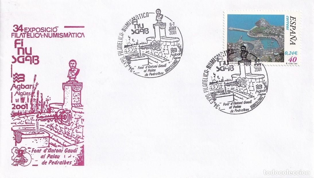 Sellos: Sobre Barcelona 2001 Finusgab - Font d' Antoni Gaud&iacute; al Palau de Pedralbes - 34 Exposici&oacute;n fil.-num.