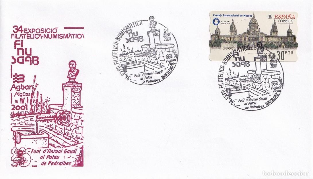 Sellos: Sobre Barcelona 2001 Finusgab - Font d' Antoni Gaud&iacute; al Palau de Pedralbes - 34 Exp. fil-num. - ATM