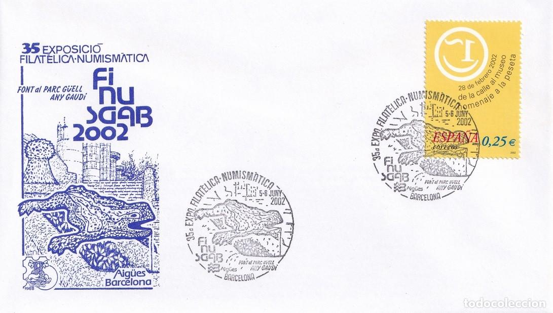 Sellos: Sobre Barcelona 2002 Finusgab - Font al Parc G&uuml;ell Any Gaud&iacute; - 35 Exp. fil-numis. - Aig&uuml;es Barcelona