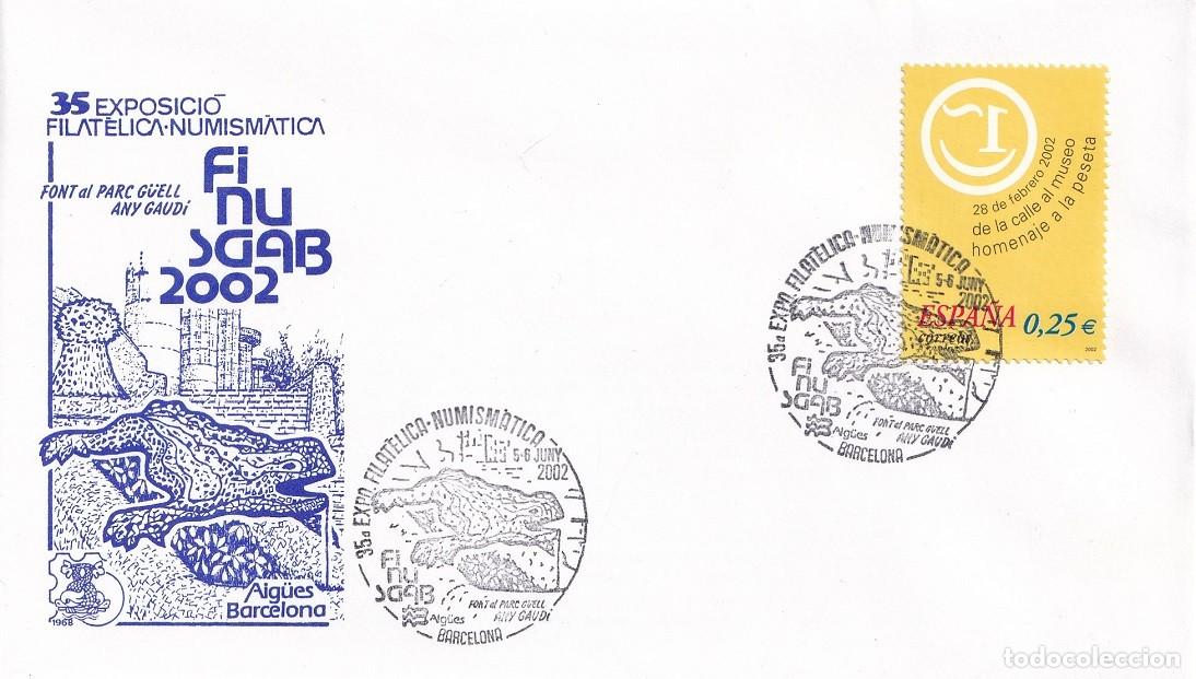 Sellos: Sobre Barcelona 2002 Finusgab - Font al Parc G&uuml;ell Any Gaud&iacute; - 35 Exp. fil-numis. - Aig&uuml;es Barcelona