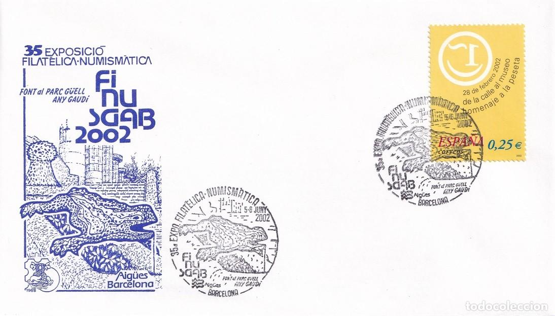 Sellos: Sobre Barcelona 2002 Finusgab - Font al Parc G&uuml;ell Any Gaud&iacute; - 35 Exp. fil-numis. - Aig&uuml;es Barcelona