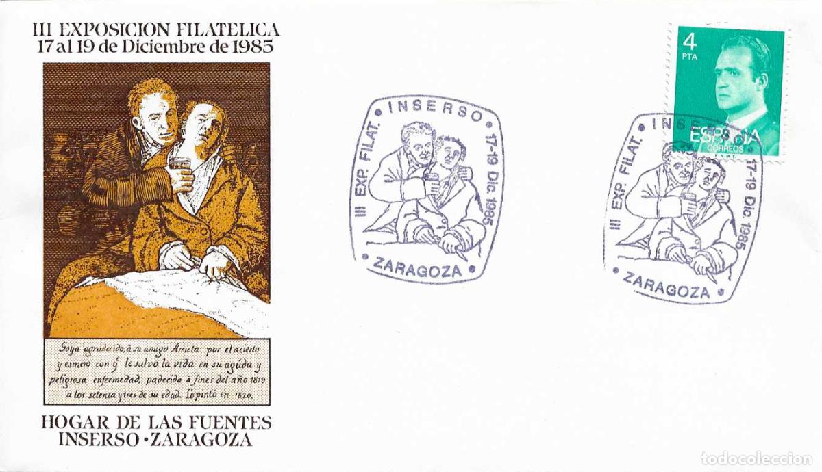 Sellos: MEDICINA PINTURA GOYA A SU MEDICO ARRIETA EXPOSIC. INSERSO, ZARAGOZA 1985. MATASELLOS RARO SOBRE RWR