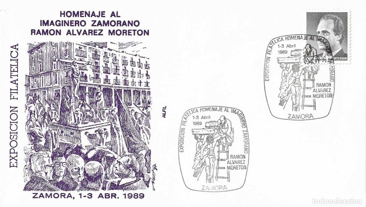 Sellos: RELIGION SEMANA SANTA HOMENAJE IMAGINERO RAMON ALVAREZ, ZAMORA 1989. RARO MATASELLOS EN SOBRE ALFIL
