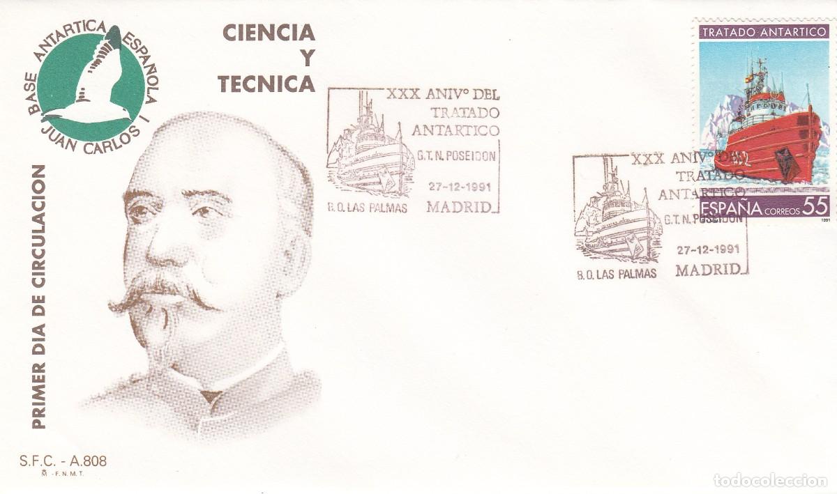 Sellos: 1991 MATASELLOS TRATADO ANT&Aacute;RTICO - POSEID&Oacute;N - B.O. LAS PALMAS - MADRID