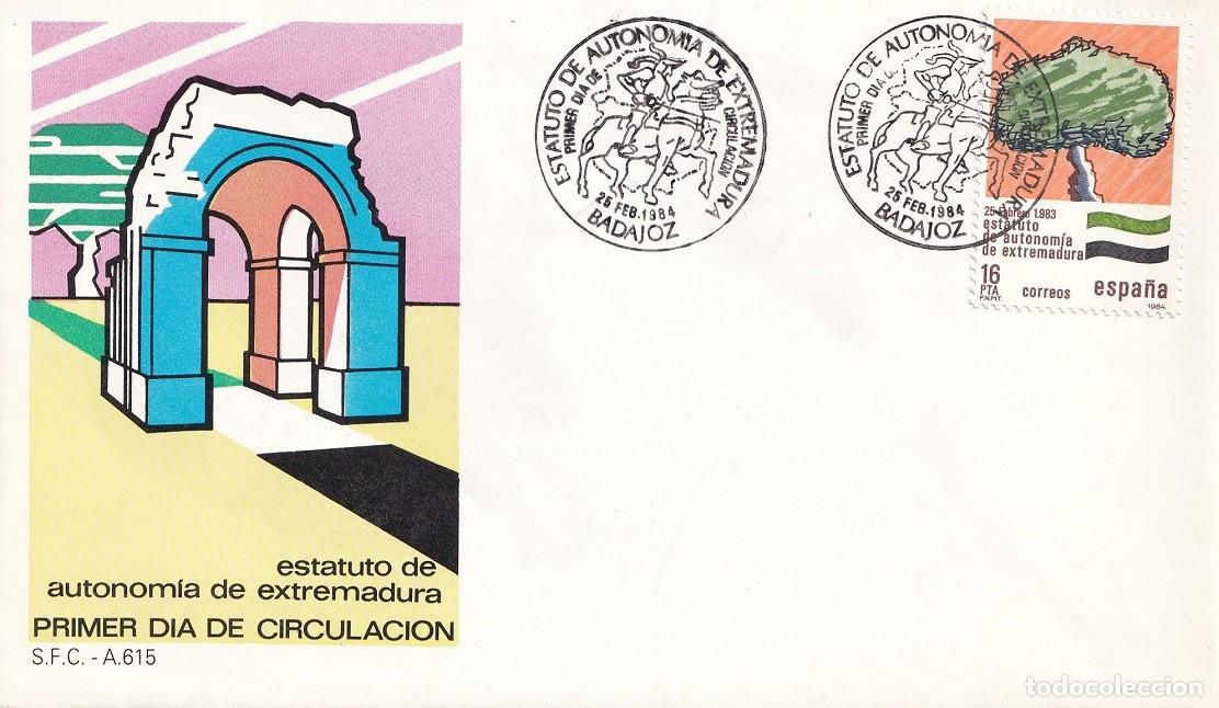 Sellos: SPD Badajoz 1984 - Estatuto de Autonom&iacute;a de Extremadura - IX Exposici&oacute;n filat&eacute;lica - Matasellos FDC
