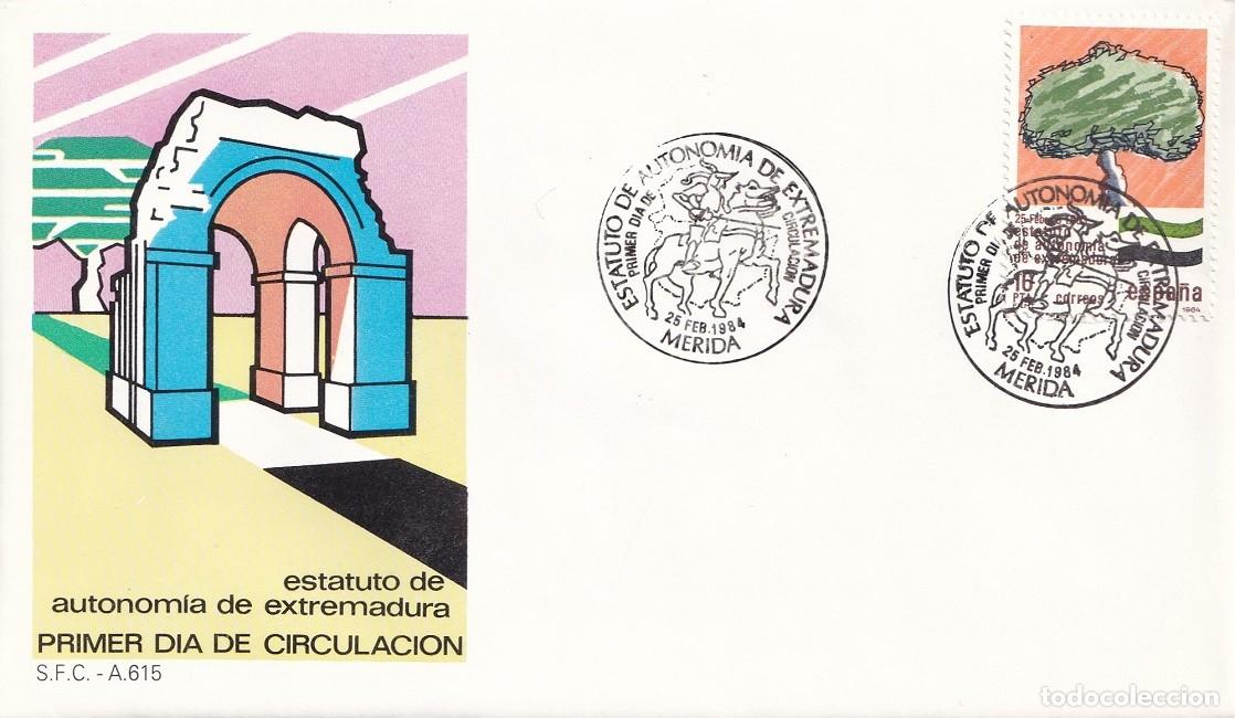 Sellos: SPD M&eacute;rida 1984 - Estatuto de Autonom&iacute;a de Extremadura - IX Exposici&oacute;n filat&eacute;lica - Matasellos - FDC