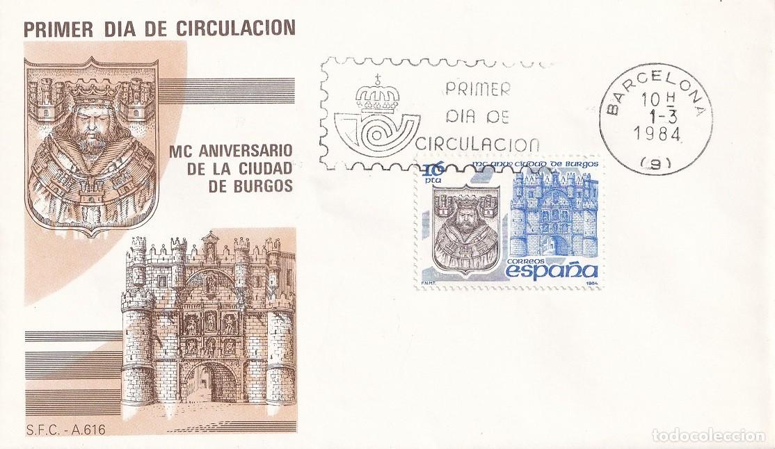 Sellos: SPD Barcelona 1984 - MC Aniversario de la ciudad de Burgos - Primer d&iacute;a de circulaci&oacute;n - FDC