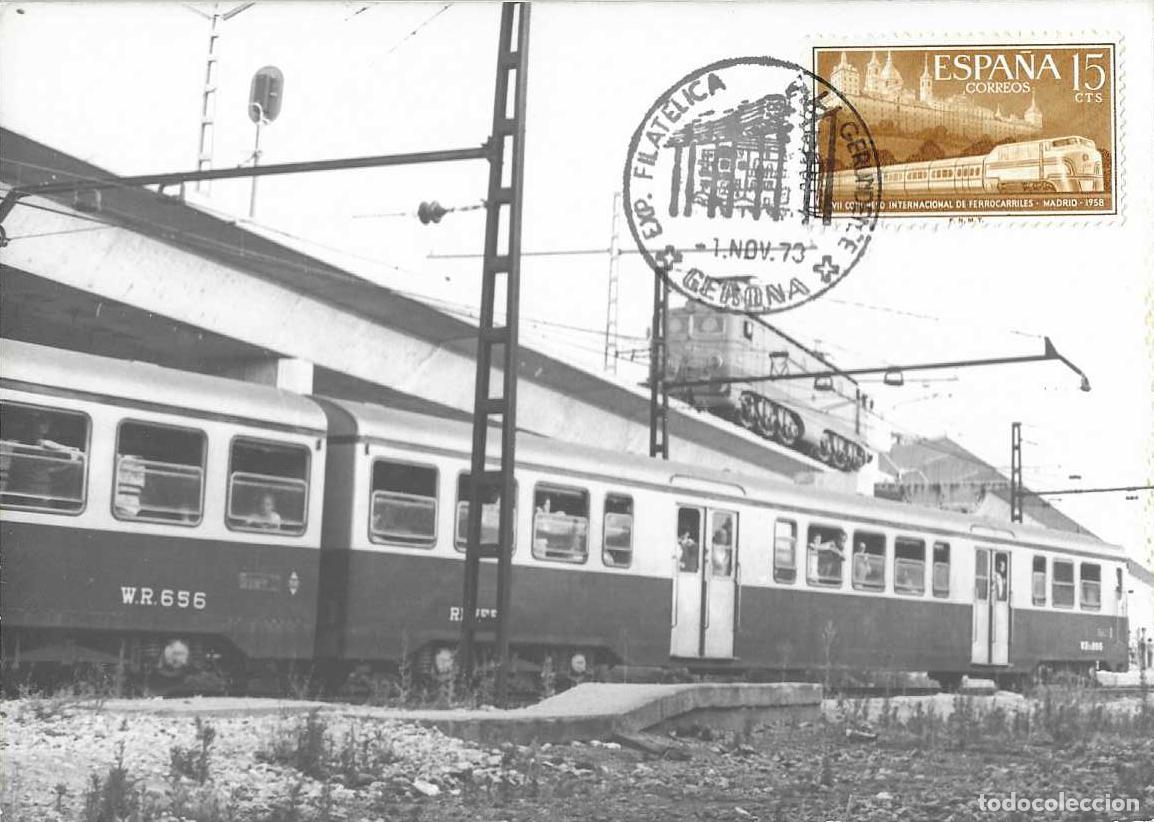 Sellos: TRENES FERROCARRIL ELEVADO CONMEMORACION SUPRESION PASO A NIVEL, GERONA 1973 MATASELLOS TARJETA RARO