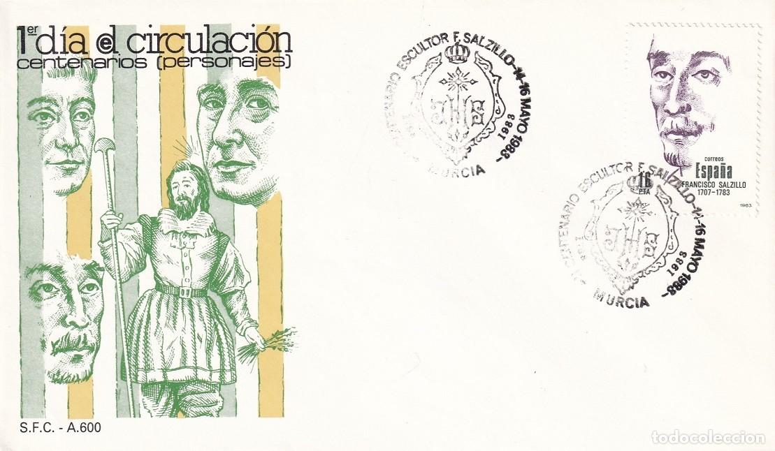 Sellos: SPD Murcia 1983 - Centenarios personajes - Francisco Salzillo escultor - Primer d&iacute;a de circulaci&oacute;n