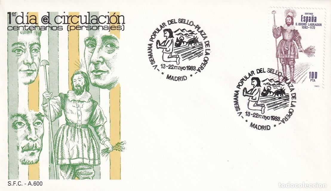 Sellos: SPD Madrid 1983 - Centenarios personajes - San Isidro Labrador - Primer d&iacute;a de circulaci&oacute;n - FDC