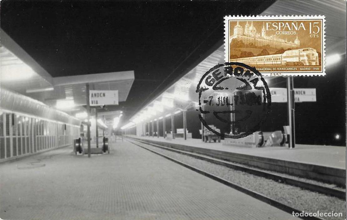 Sellos: GERONA 7 JULIO 1973 INAUGURACION FERROCARRIL ELEVADO Y SUPRESION PASOS A NIVEL FECHADOR TARJETA VER