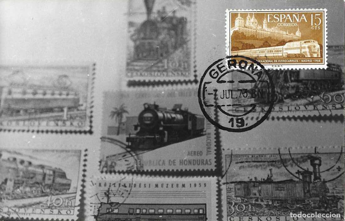 Sellos: GERONA 7 JULIO 1973 INAUGURACION FERROCARRIL ELEVADO Y SUPRESION PASOS A NIVEL FECHADOR TARJETA VER
