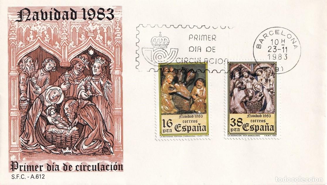 Sellos: SPD Barcelona 1983 Navidad - Natividad de Tortosa - La Adoraci&oacute;n de Vich - Primer d&iacute;a de circulaci&oacute;n
