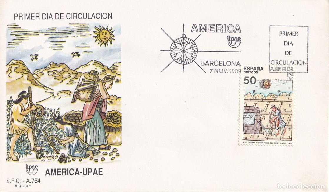 Sellos: SPD Barcelona 1989 - Am&eacute;rica-UPAE - Inca regando campos de arroz - Arte de los nativos americanos