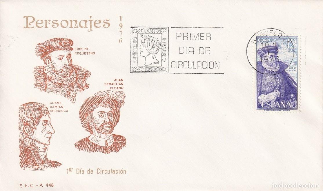Sellos: SPD Barcelona 1976 - Personajes - Exploradores espa&ntilde;oles - Luis de Requesens - Primer d&iacute;a circulac.