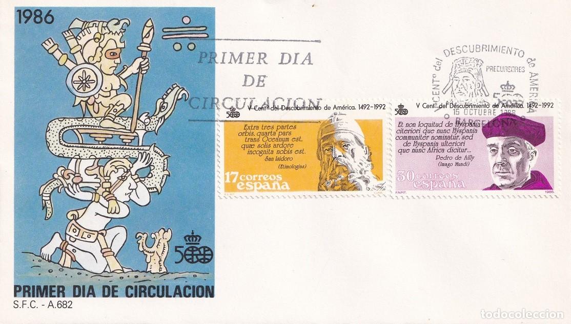 Sellos: SPD Barcelona 1986 - V Descubrimiento de Am&eacute;rica - San Isidoro - Pedro de Ailly - Primer d&iacute;a circul.