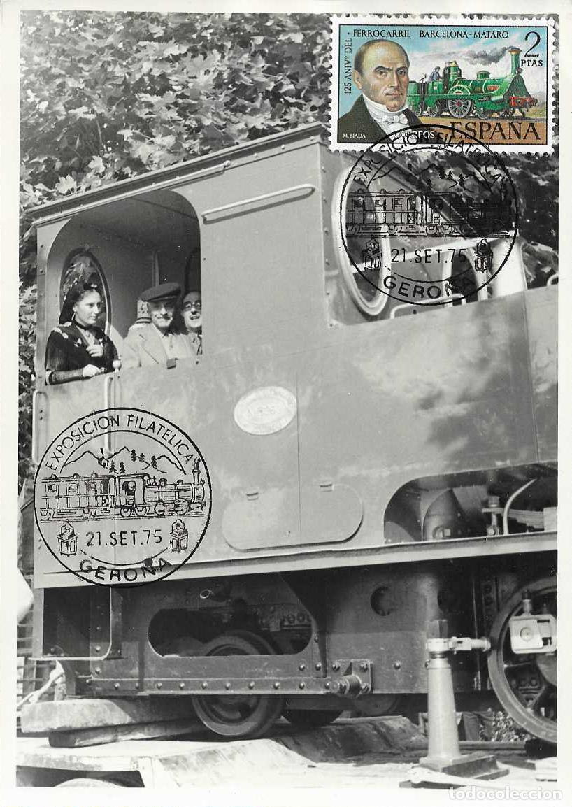 Sellos: TRENES TRASLADO CARRILET DE SAN FELIU EXPOSICION, GERONA 1975 MATASELLOS FERROCARRIL EN TARJETA RARO