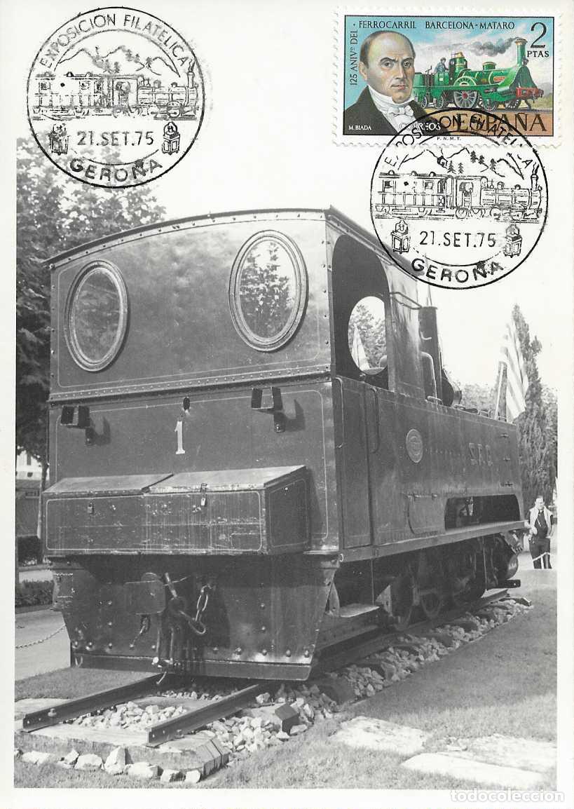 Sellos: TRENES TRASLADO CARRILET DE SAN FELIU EXPOSICION, GERONA 1975 MATASELLOS FERROCARRIL EN TARJETA RARO