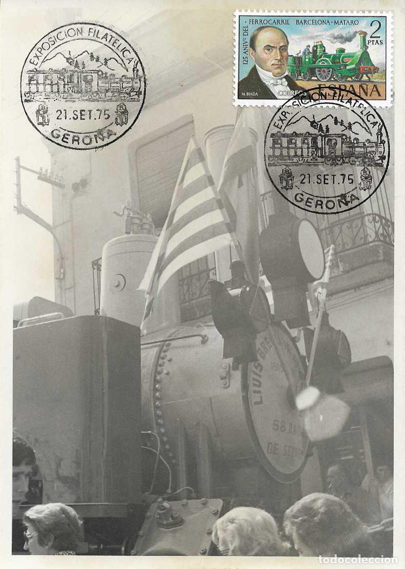 Sellos: TRENES TRASLADO CARRILET DE SAN FELIU EXPOSICION, GERONA 1975 MATASELLOS FERROCARRIL EN TARJETA RARO