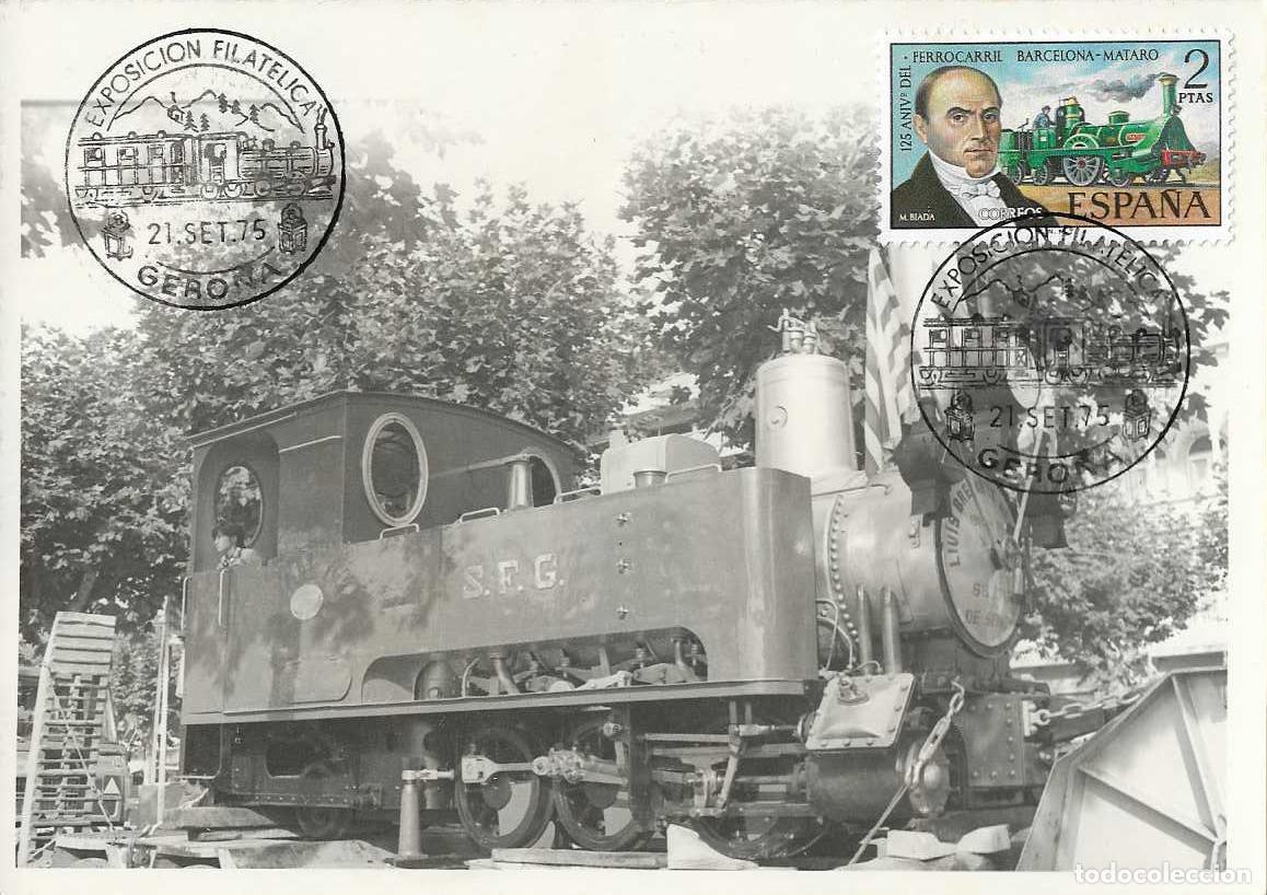 Sellos: TRENES TRASLADO CARRILET DE SAN FELIU EXPOSICION, GERONA 1975 MATASELLOS FERROCARRIL EN TARJETA RARO
