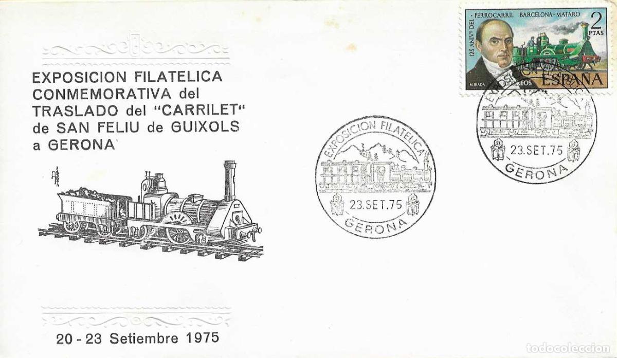 Sellos: TRENES TRASLADO CARRILET DE SAN FELIU EXPOSICION, GERONA 1975 MATASELLOS FERROCARRIL SOBRE TOPO RARO
