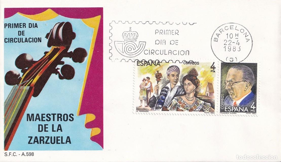Sellos: SPD Barcelona 1983 - Maestros de la Zarzuela - La Parranda - Francisco Alonso - Primer d&iacute;a circulac.