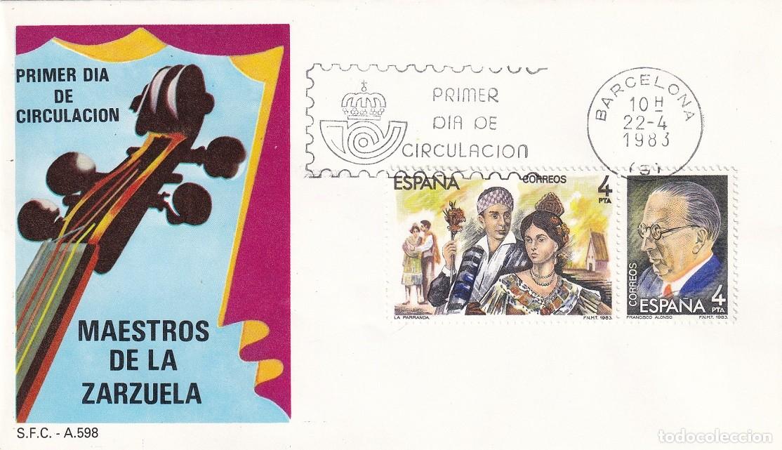 Sellos: SPD Barcelona 1983 - Maestros de la Zarzuela - La Parranda - Francisco Alonso - Primer d&iacute;a circulac.