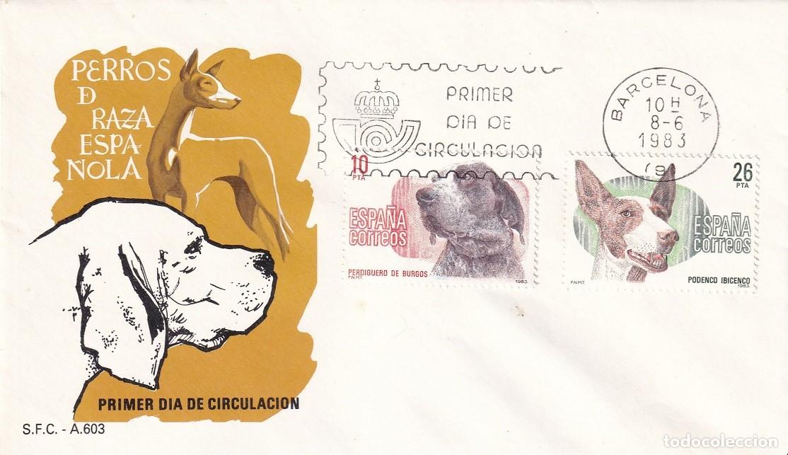 Sellos: SPD Barcelona 1983 - Perros de raza espa&ntilde;ola - Perdiguero de Burgos - Podenco ibicenco - Primer d&iacute;a