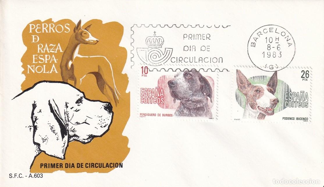 Sellos: SPD Barcelona 1983 - Perros de raza espa&ntilde;ola - Perdiguero de Burgos - Podenco ibicenco - Primer d&iacute;a