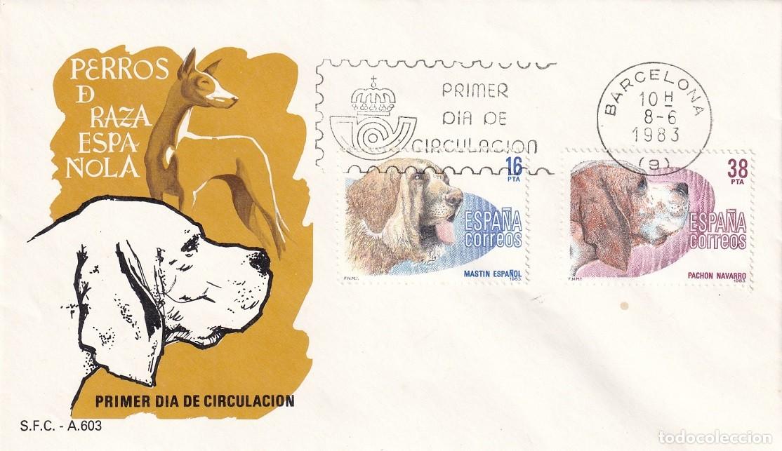 Sellos: SPD Barcelona 1983 - Perros de raza espa&ntilde;ola - Mast&iacute;n espa&ntilde;ol - Pach&oacute;n navarro - Primer d&iacute;a circulac