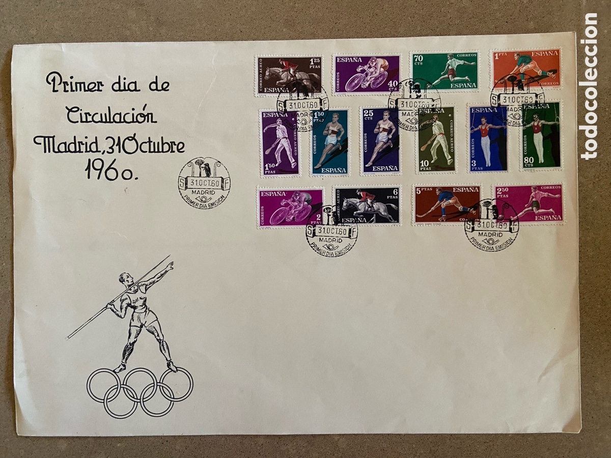Briefmarken: Precioso Primer d&iacute;a. &Uacute;nico. Deportes 1960. Lujo. Edifil 1306-1319.