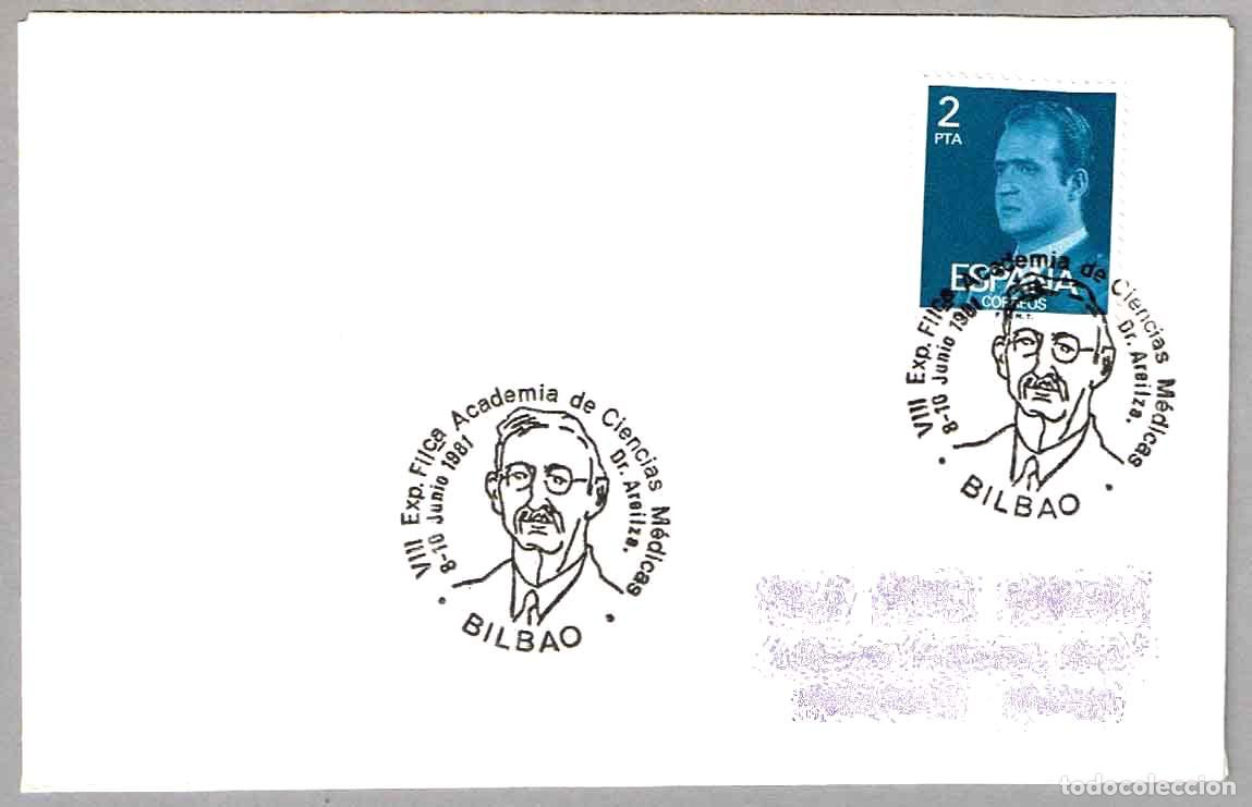 Timbres: Matasellos EXP.FIL. ACADEMIA CIENCIAS MEDICAS - DR. AREILZA. Bilbao, Vizcaya, 1981