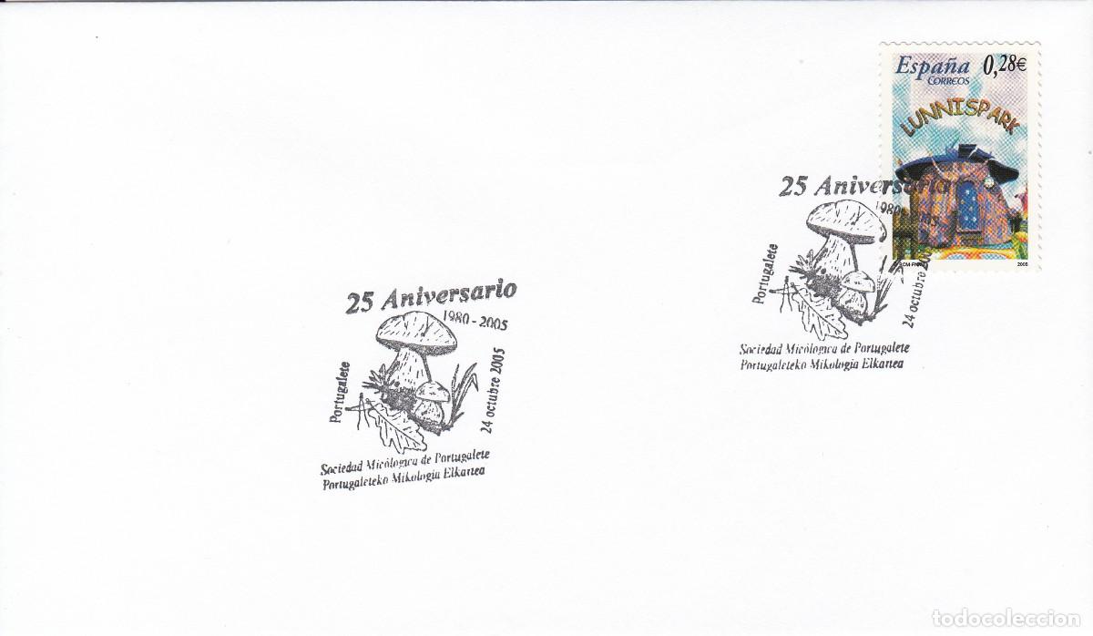 Sellos: TEM. SETAS - MICOLOG&Iacute;A - MATASELLOS 25 ANIVERSARIO SOCIEDAD MICOL&Oacute;GICA - PORTUGALETE - 2005