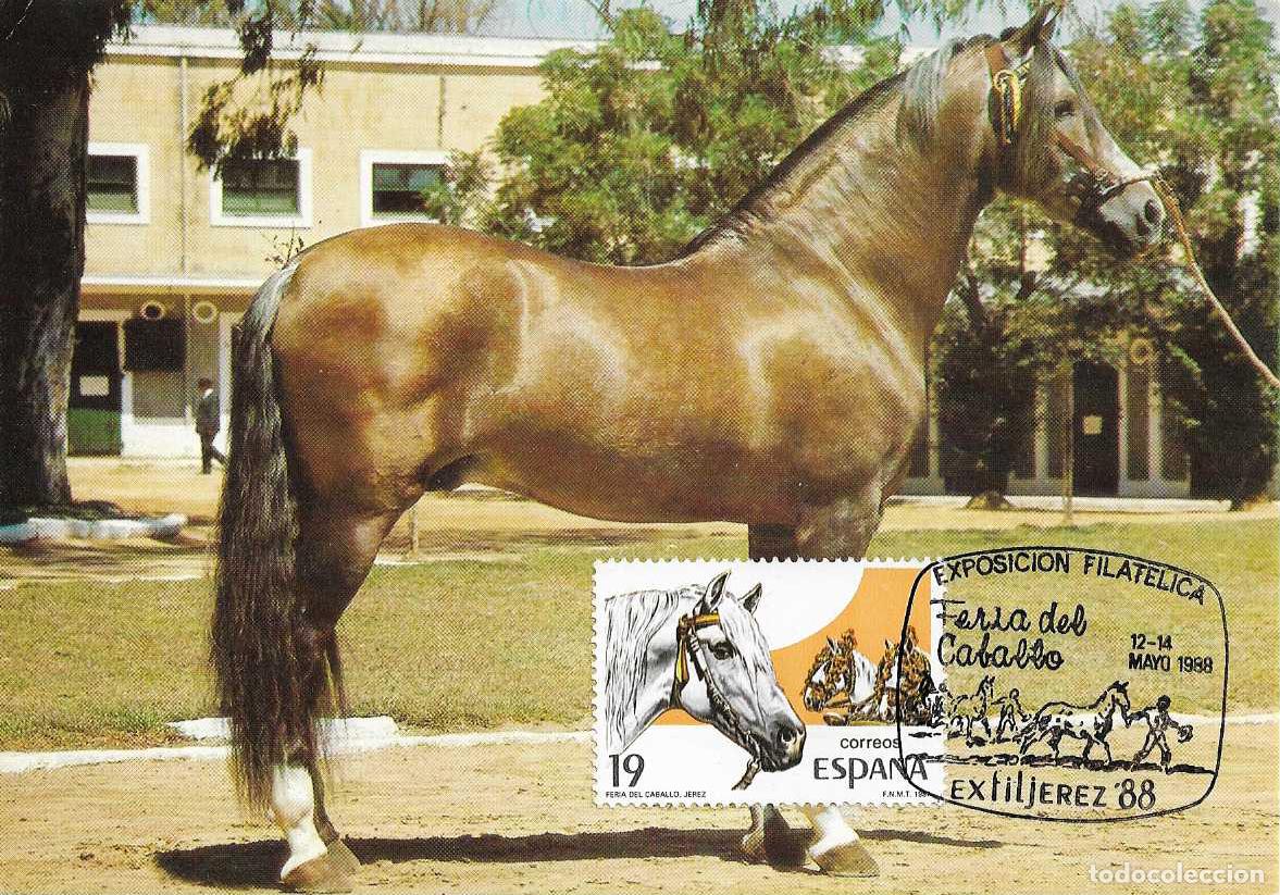 Sellos: CABALLO FERIA EXFILJEREZ 88 EXPOSICION FILATELICA, JEREZ (CADIZ) 1988 MATASELLOS TARJETA VER REVERSO