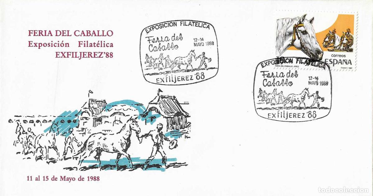 Sellos: CABALLO FERIA EXFILJEREZ 88 EXPOSICION FILATELICA JEREZ (CADIZ) 1988. MATASELLOS SOBRE RARO FRANQUEO