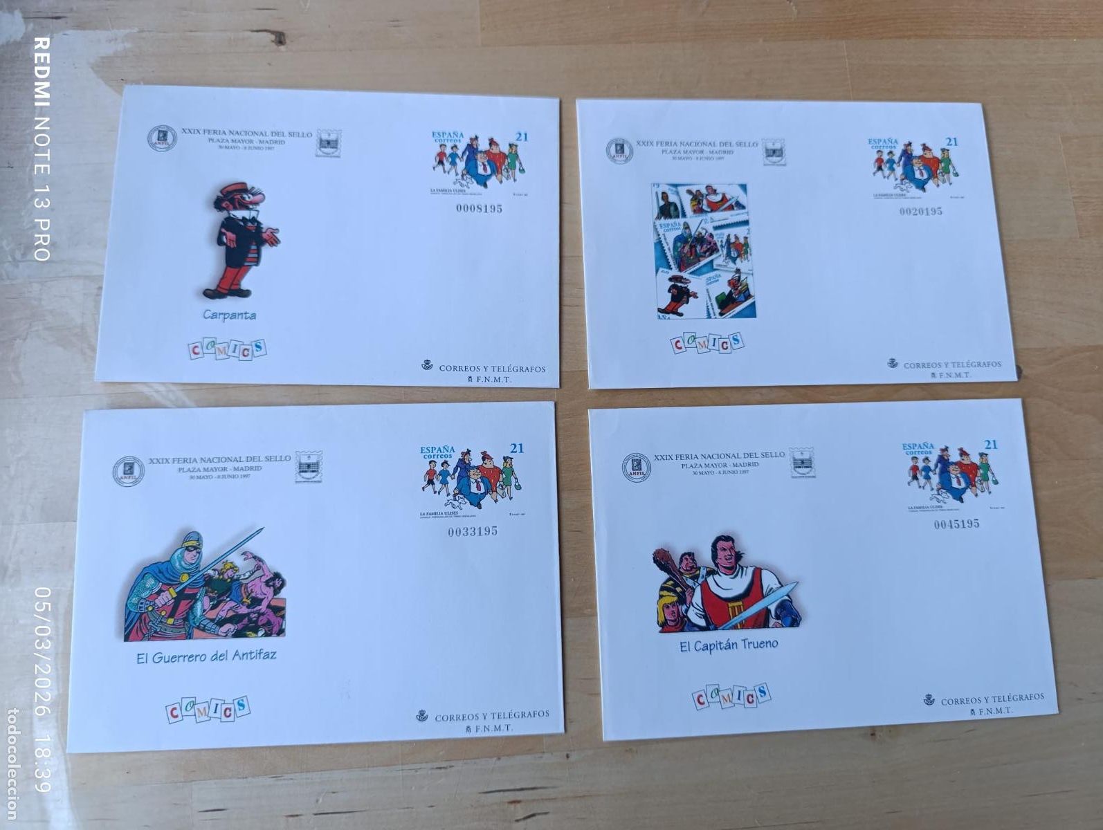 Sellos: SOBRES.COMICS XXIX FERIA NACIONAL DEL SELLO 1997.