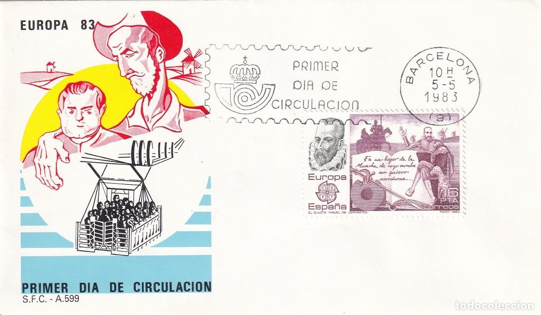 Sellos: SPD Barcelona 1983 - Europa 83 Creaciones del ingenio humano - Miguel de Cervantes, El Quijote