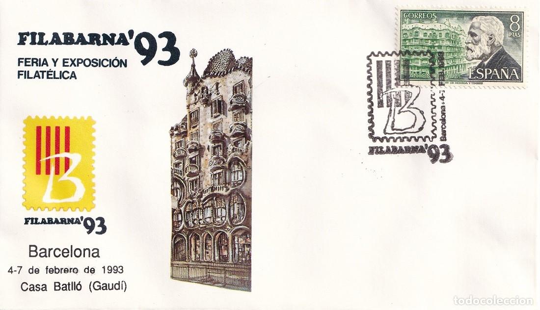 Sellos: Sobre Barcelona 1993 - Filabarna 93 - Feria y Exposici&oacute;n Filat&eacute;lica - Casa Batll&oacute; Gaud&iacute; - Matasellos