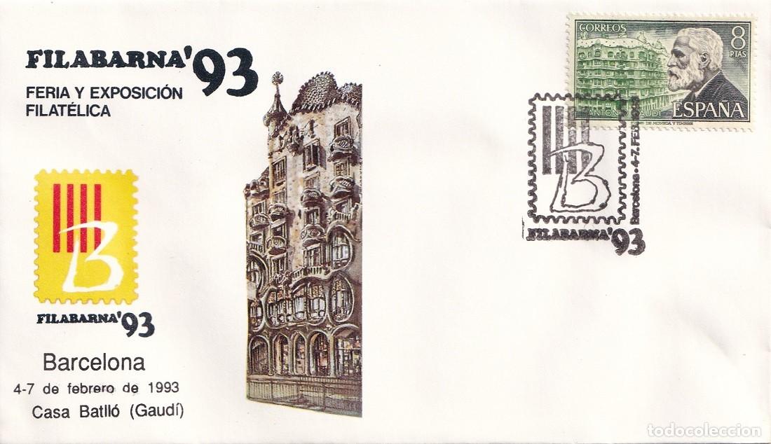 Sellos: Sobre Barcelona 1993 - Filabarna 93 - Feria y Exposici&oacute;n Filat&eacute;lica - Casa Batll&oacute; Gaud&iacute; - Matasellos